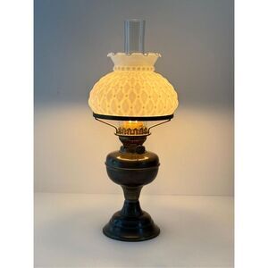 Antique John Scott Solid Brass Double Wick Oil Lamp & Shade Made in England